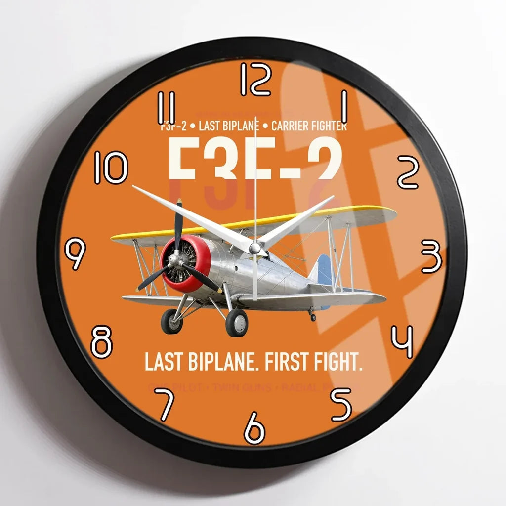 F3F-2 Last Biplane First Fight design on orange framed wall clock