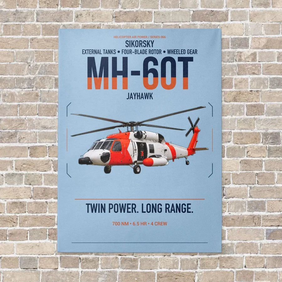 Sikorsky MH-60T Jayhawk vertical canvas print - no frame - light blue background