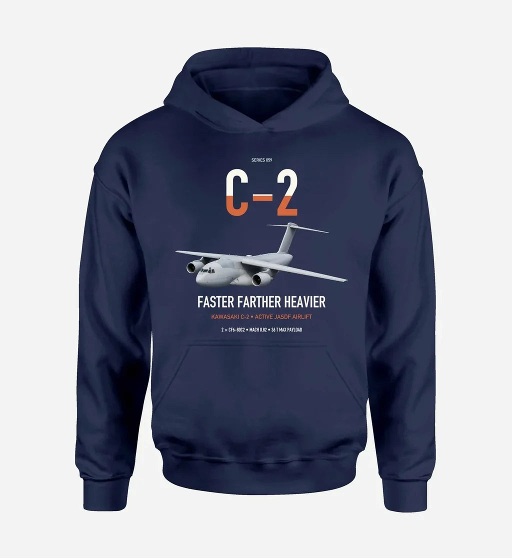 Kawasaki C-2 design on navy blue double-side hoodie, single-side print
