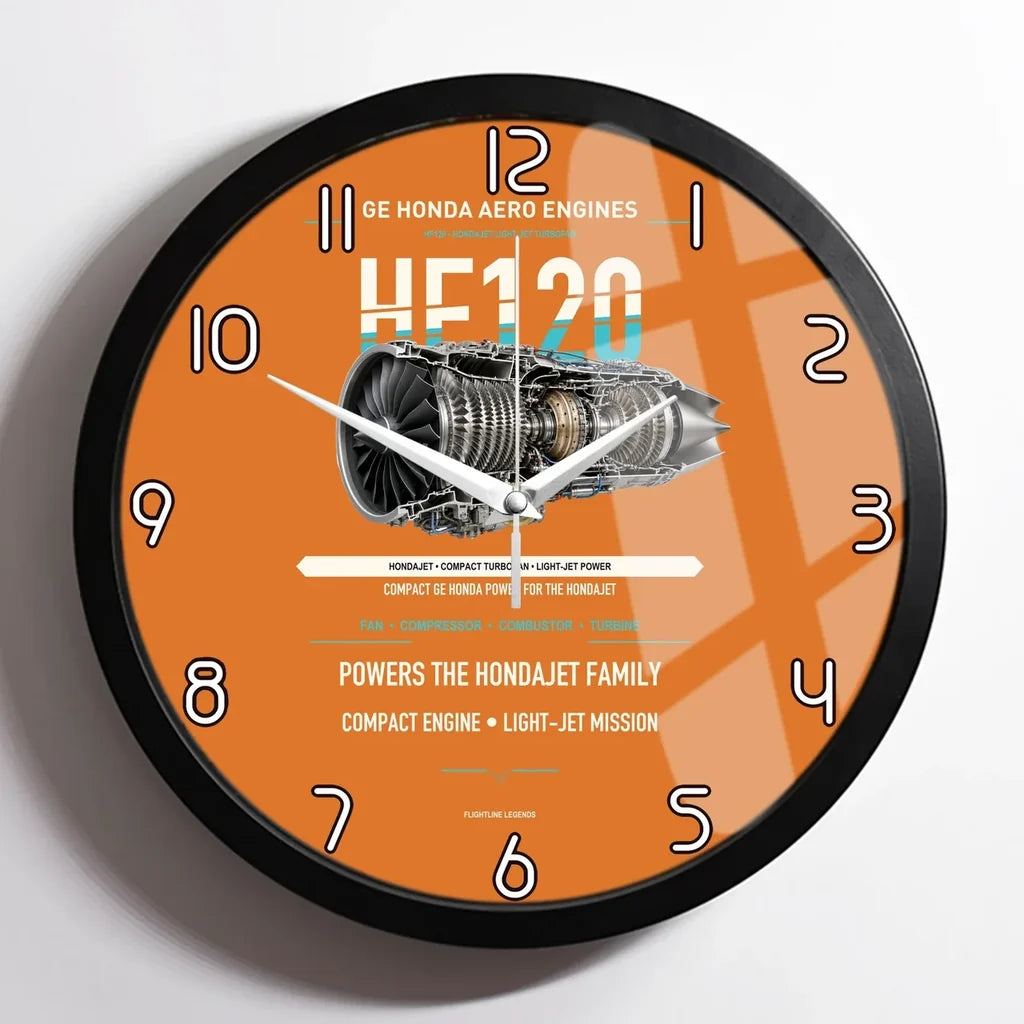 HF120 design on orange framed wall clock
