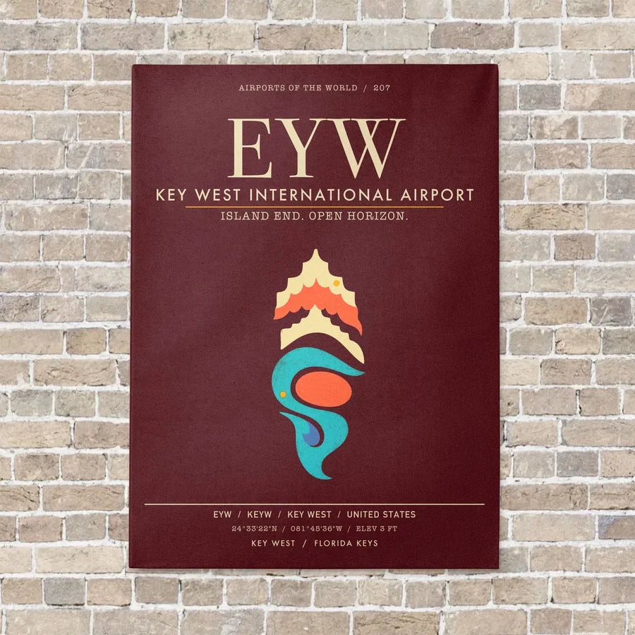 Key West International Airport EYW - Canvas Framed - Dark Red