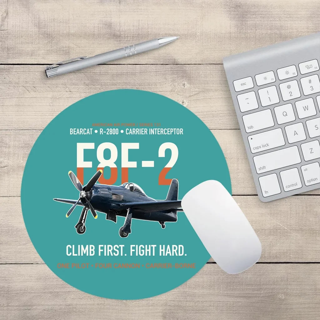 F8F-2 Bearcat Climb First Fight Hard design on turquoise round mouse pad