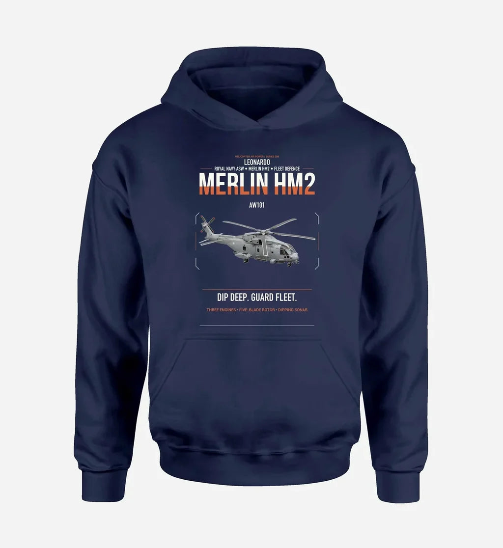 Leonardo AW101 Merlin HM2 design on navy blue double-side hoodie, single-side print