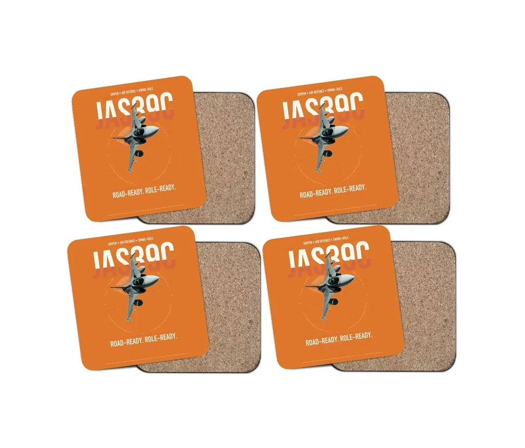 Saab JAS 39C Gripen design on orange 4 pieces set coaster