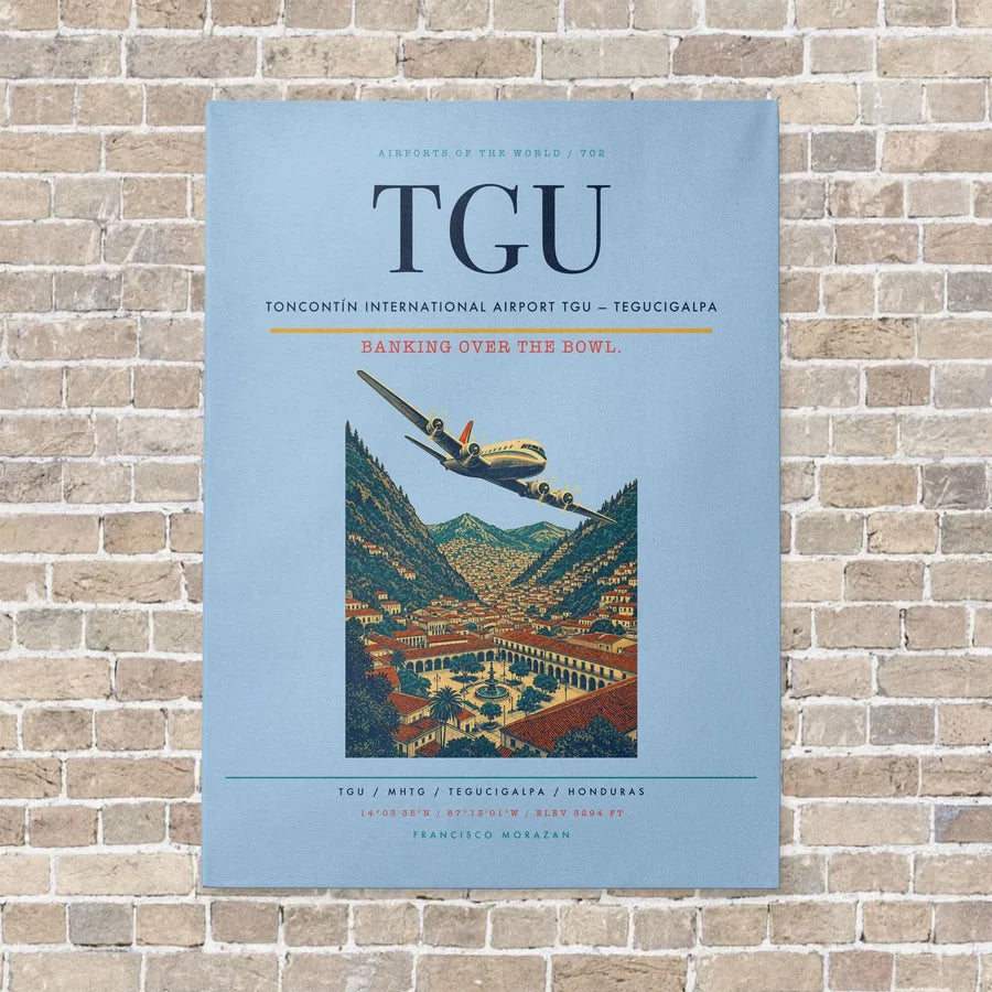 Toncontín International Airport TGU — Tegucigalpa vertical canvas print - no frame - light blue background