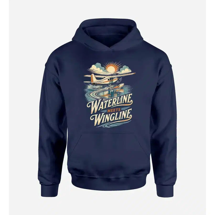 SIGNAL 642 - Waterline Meets Wingline design on navy blue hoodie single side