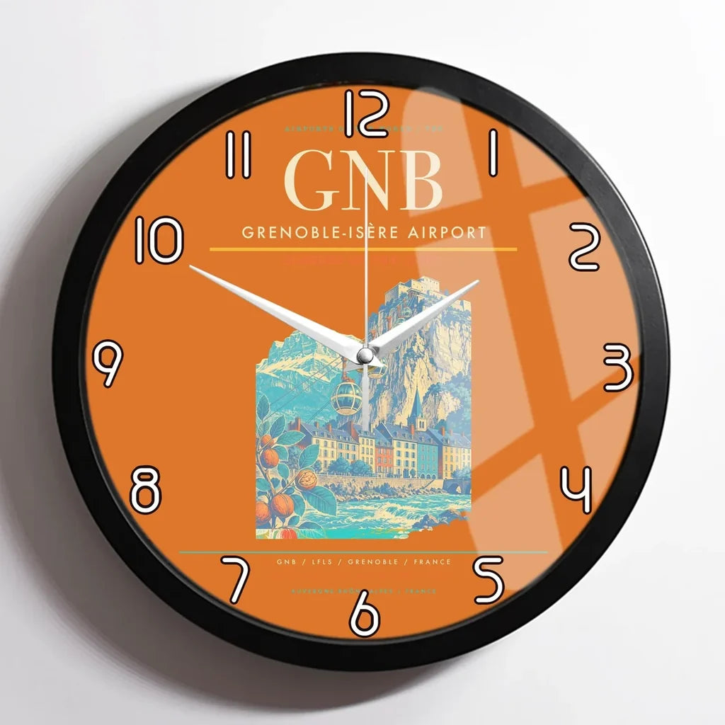 Grenoble-Isère Airport (GNB) design on orange framed wall clock