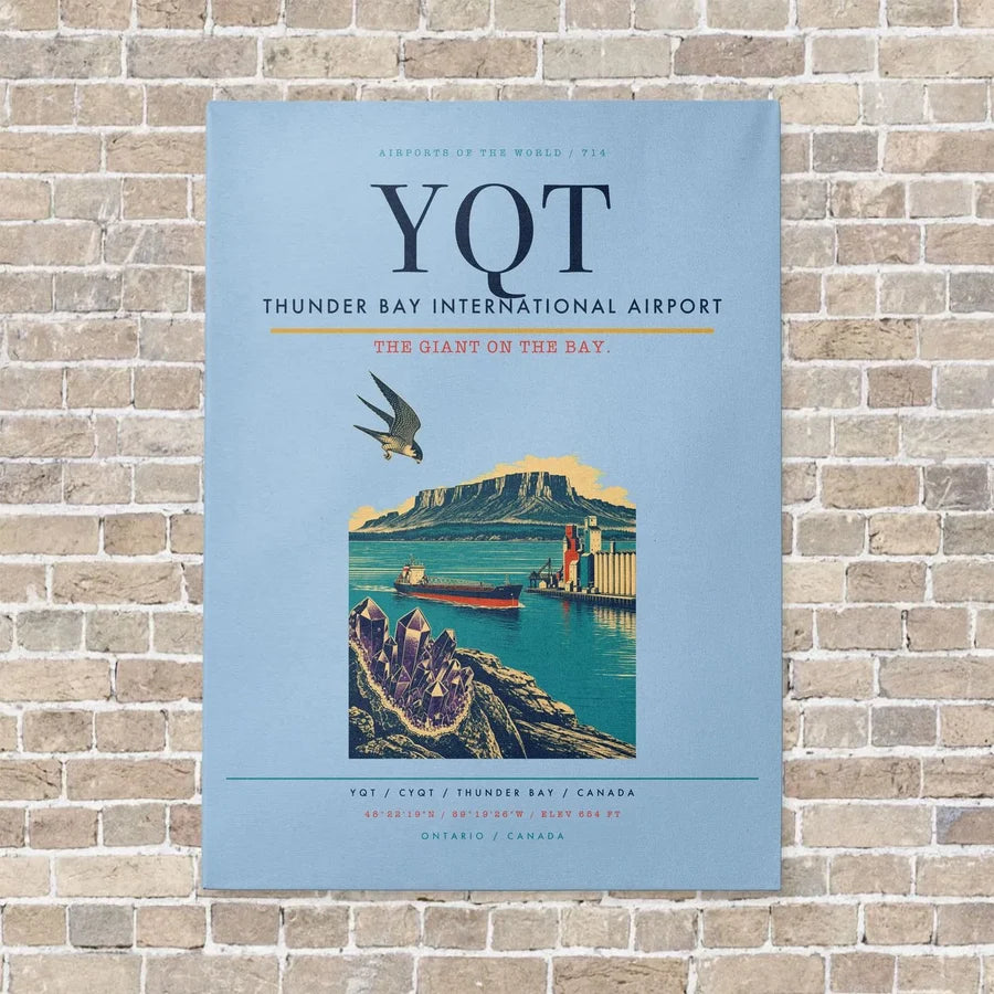 Thunder Bay International Airport YQT vertical canvas print - no frame - light blue background