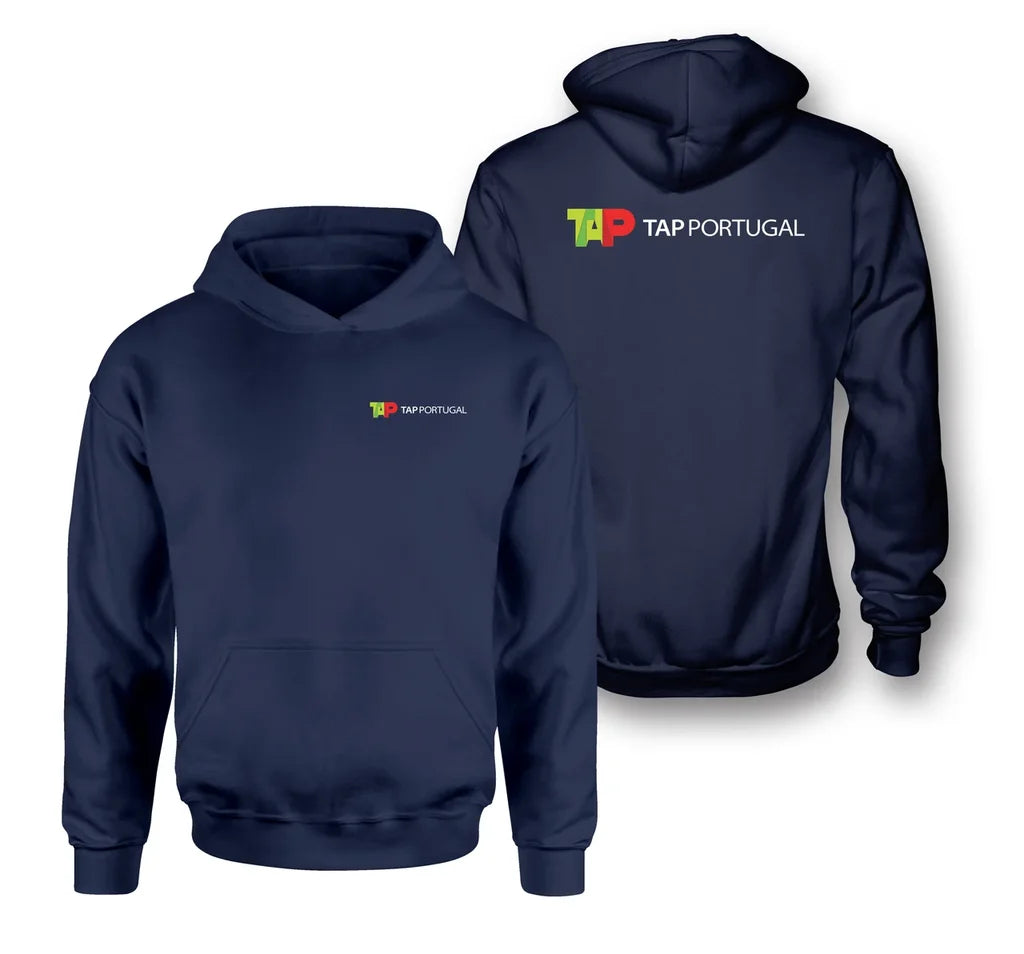 TAP Portugal Airlines logo on navy blue double side hoodie