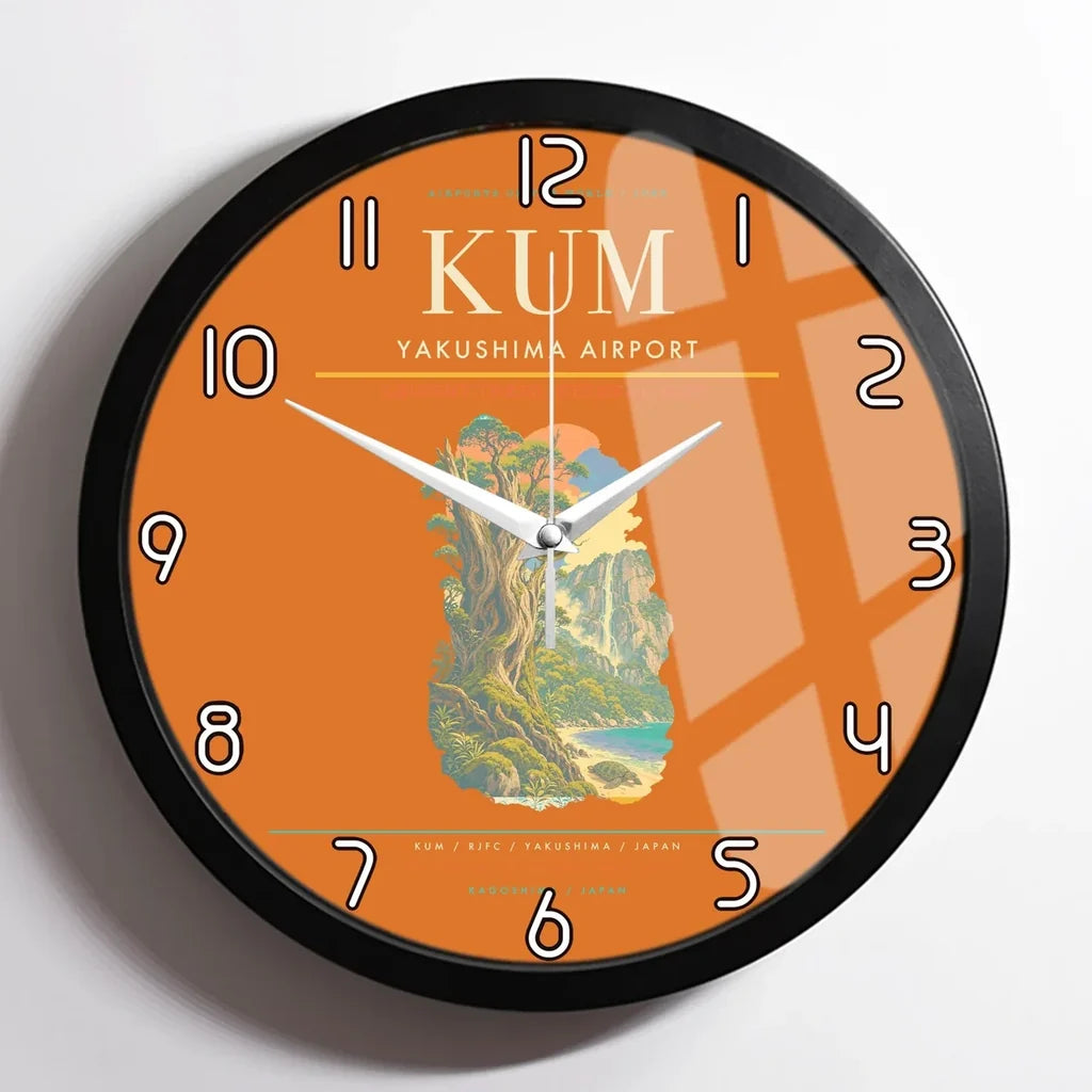 Yakushima Airport (KUM) design on orange framed wall clock