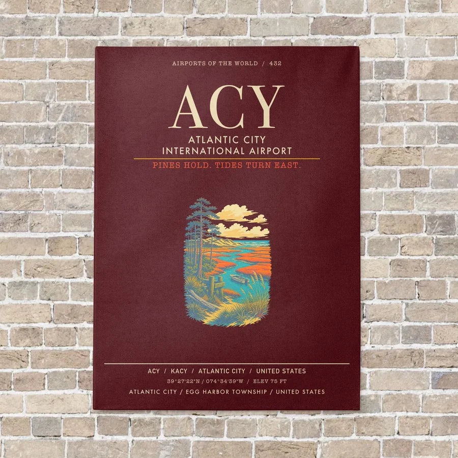 Atlantic City International Airport ACY - Canvas Framed - Dark Red