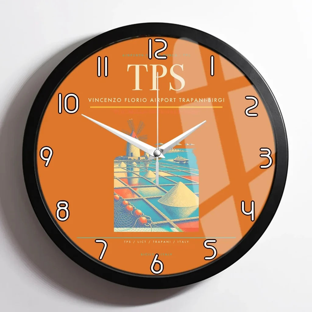 Vincenzo Florio Airport Trapani-Birgi (TPS) design on orange framed wall clock