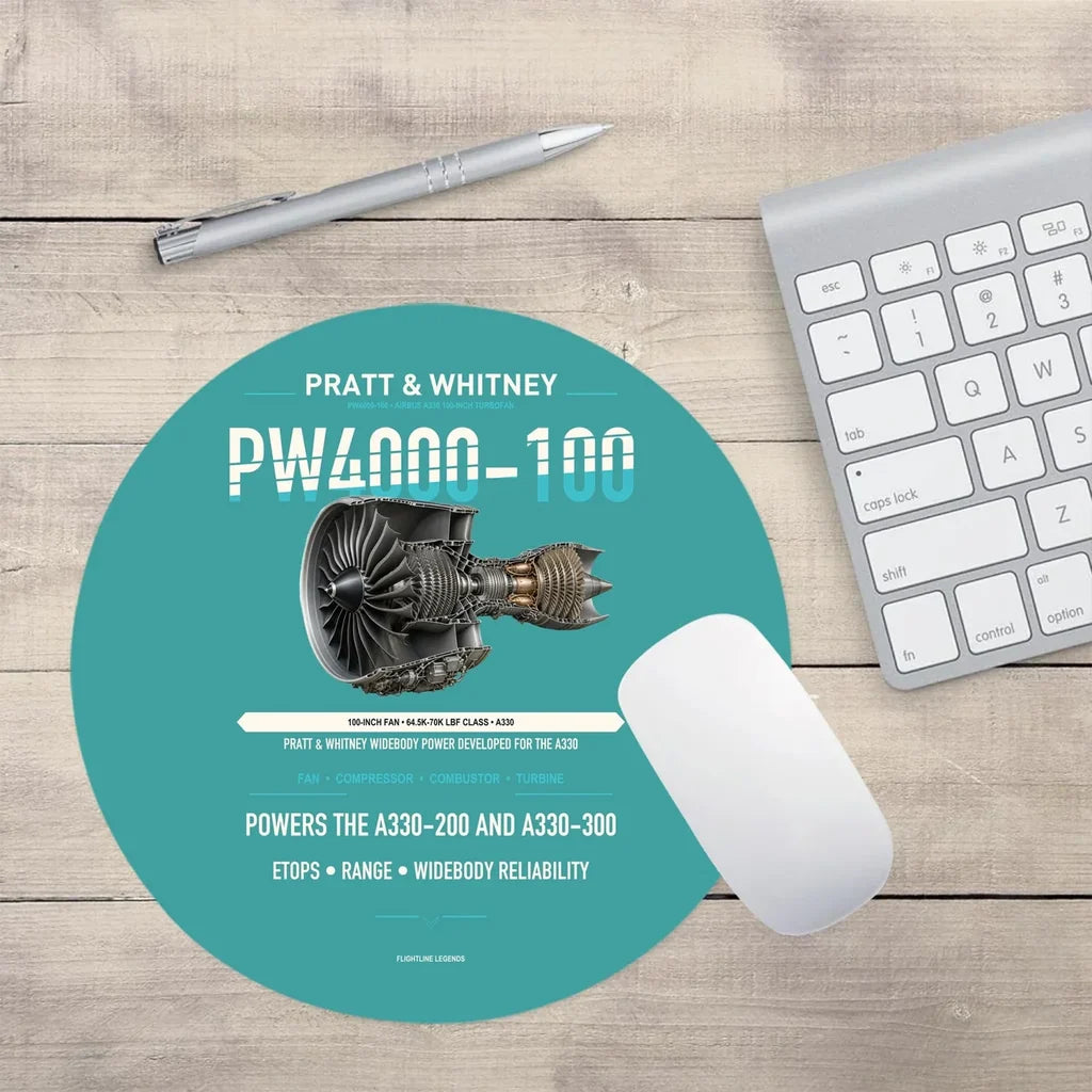 PW4000-100 design on turquoise round mouse pad