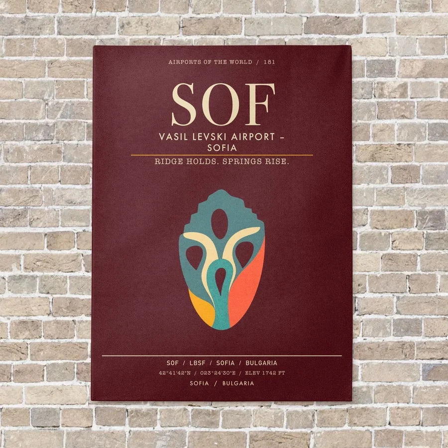 Vasil Levski Airport Sofia SOF - Canvas Framed - Dark Red
