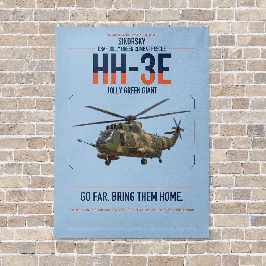 Sikorsky HH-3E Jolly Green Giant vertical canvas print - no frame - light blue background