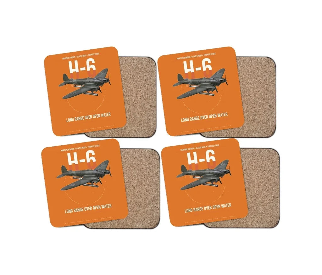 Heinkel He 111H-6 design on orange 4 pieces set coaster