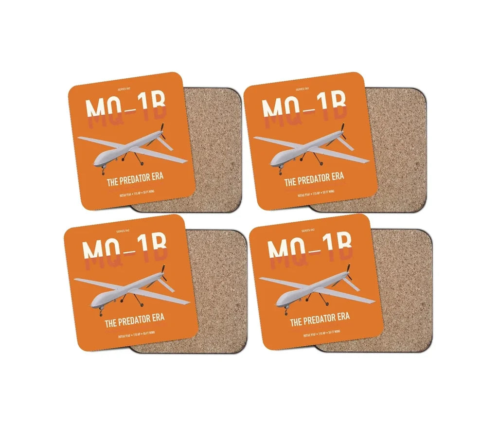 MQ-1B Predator design on orange 4 pieces set coaster