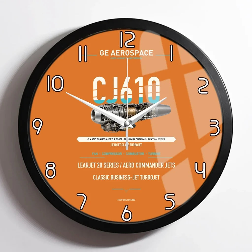 CJ610 design on orange framed wall clock