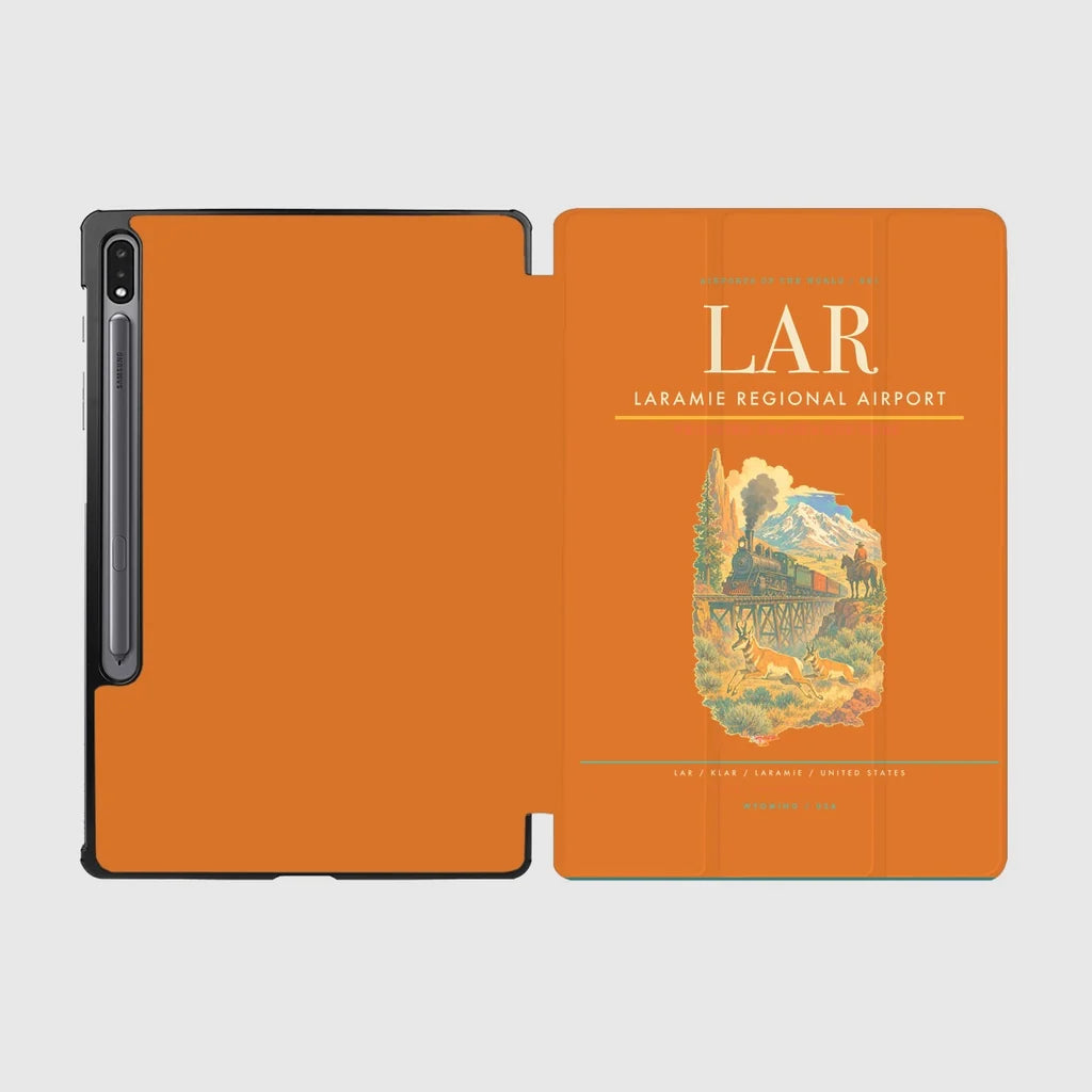 Laramie Regional Airport (LAR) design on orange samsung tablet tablet case