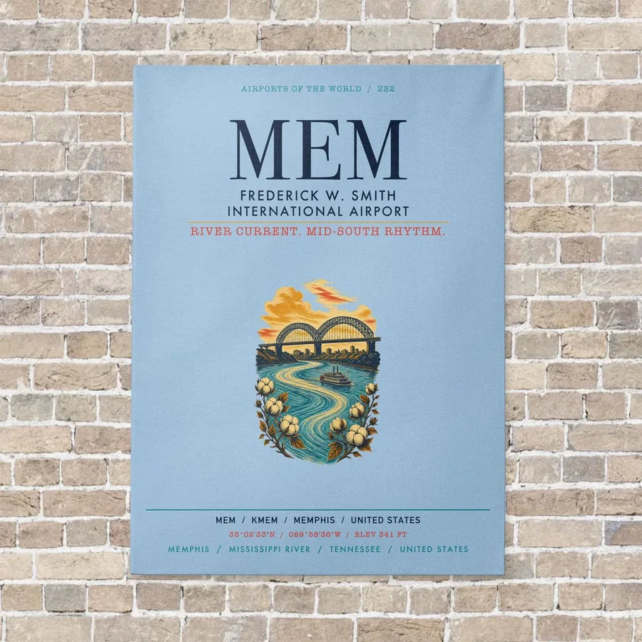 Frederick W. Smith International Airport Memphis MEM vertical canvas print - no frame - light blue background