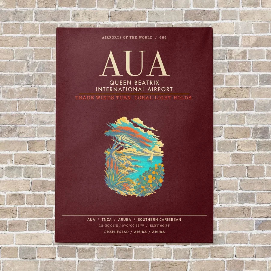 Queen Beatrix International Airport AUA - Canvas Framed - Dark Red