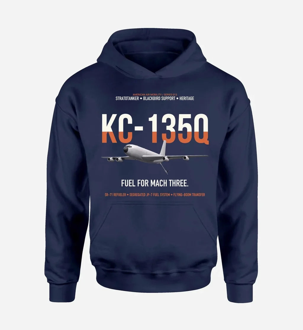 KC-135Q Blackbird Tanker design on navy blue double-side hoodie, single-side print