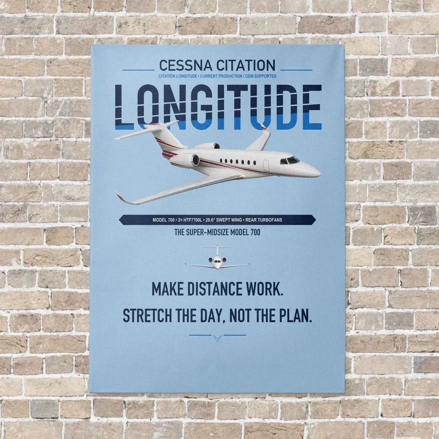 Cessna Citation Longitude vertical canvas print - no frame - light blue background