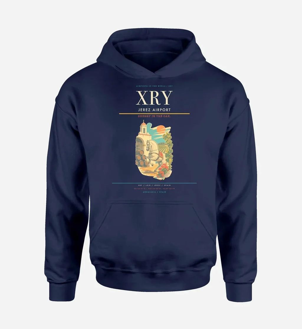 Jerez Airport (XRY) design on navy blue hoodie single-side print