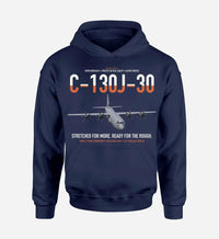 Thumbnail for C-130J-30 Super Hercules design on navy blue double-side hoodie, single-side print