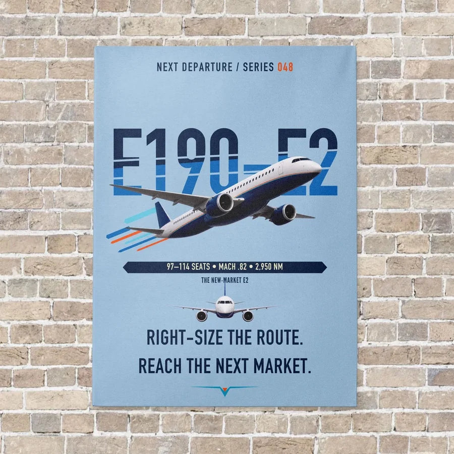 Embraer E190-E2 vertical canvas print - no frame - light blue background