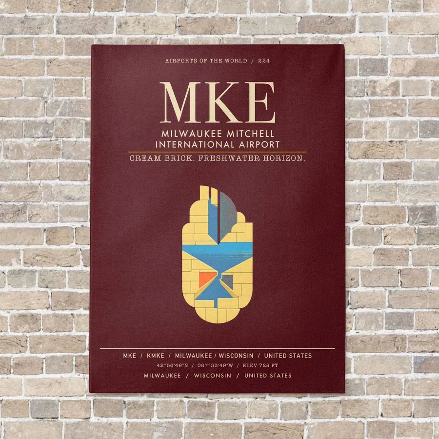 Milwaukee Mitchell International Airport MKE - Canvas Framed - Dark Red