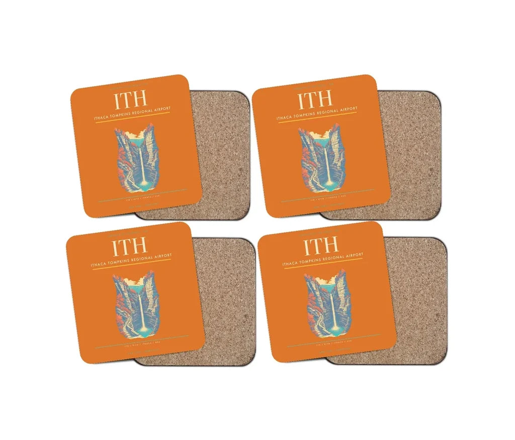 Ithaca Tompkins Regional Airport (ITH) design on orange 4 pieces set coaster