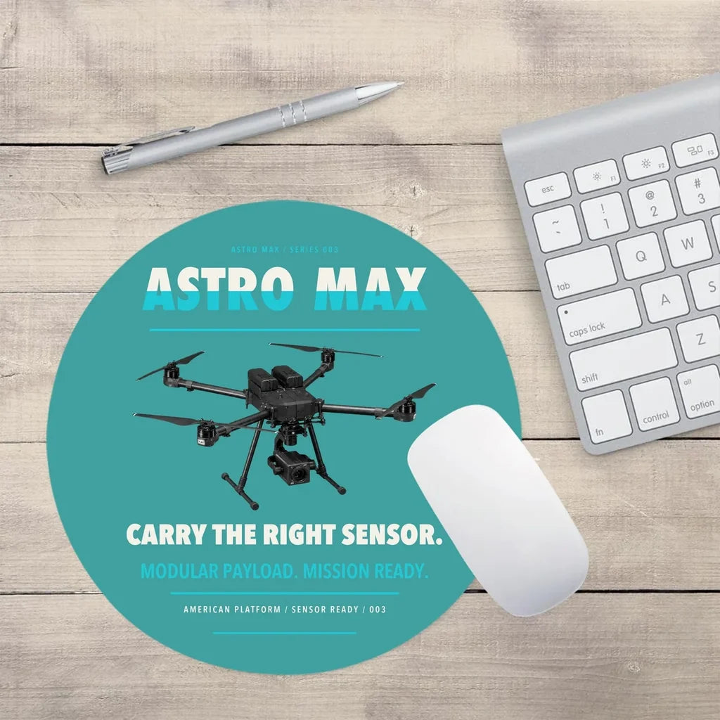 Freefly Astro Max design on turquoise round mouse pad
