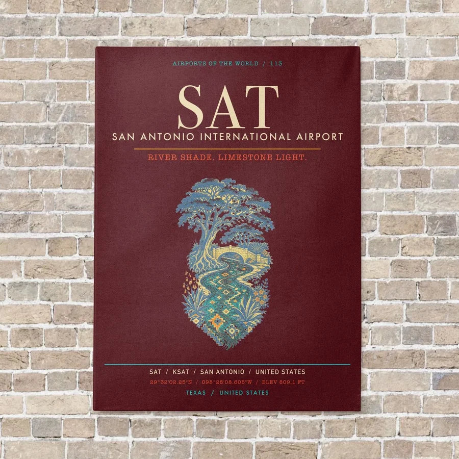 San Antonio International Airport SAT - Canvas Framed - Dark Red