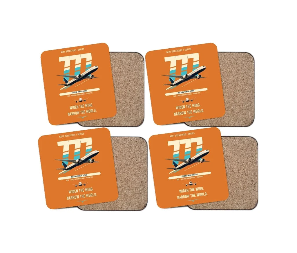 Boeing 777-9 design on orange 4 pieces set coaster