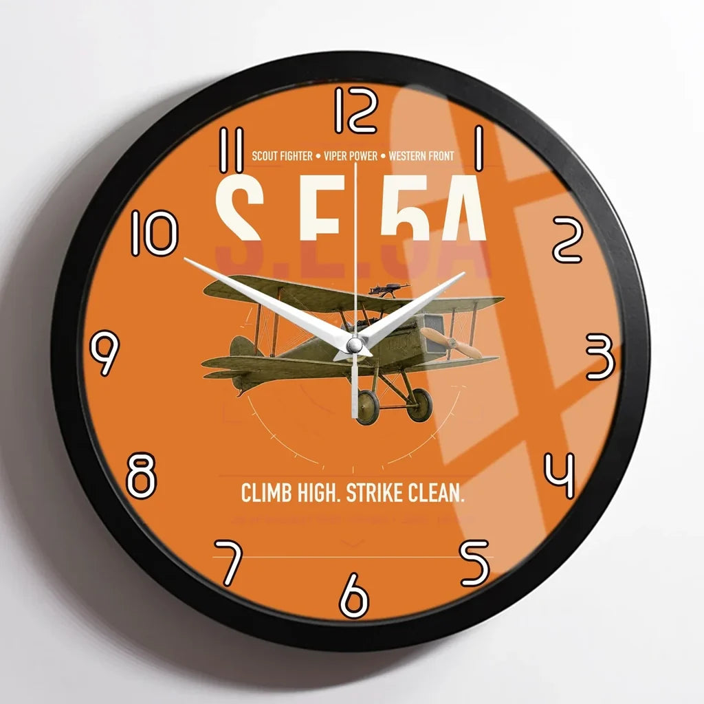 Royal Aircraft Factory S.E.5a design on orange framed wall clock