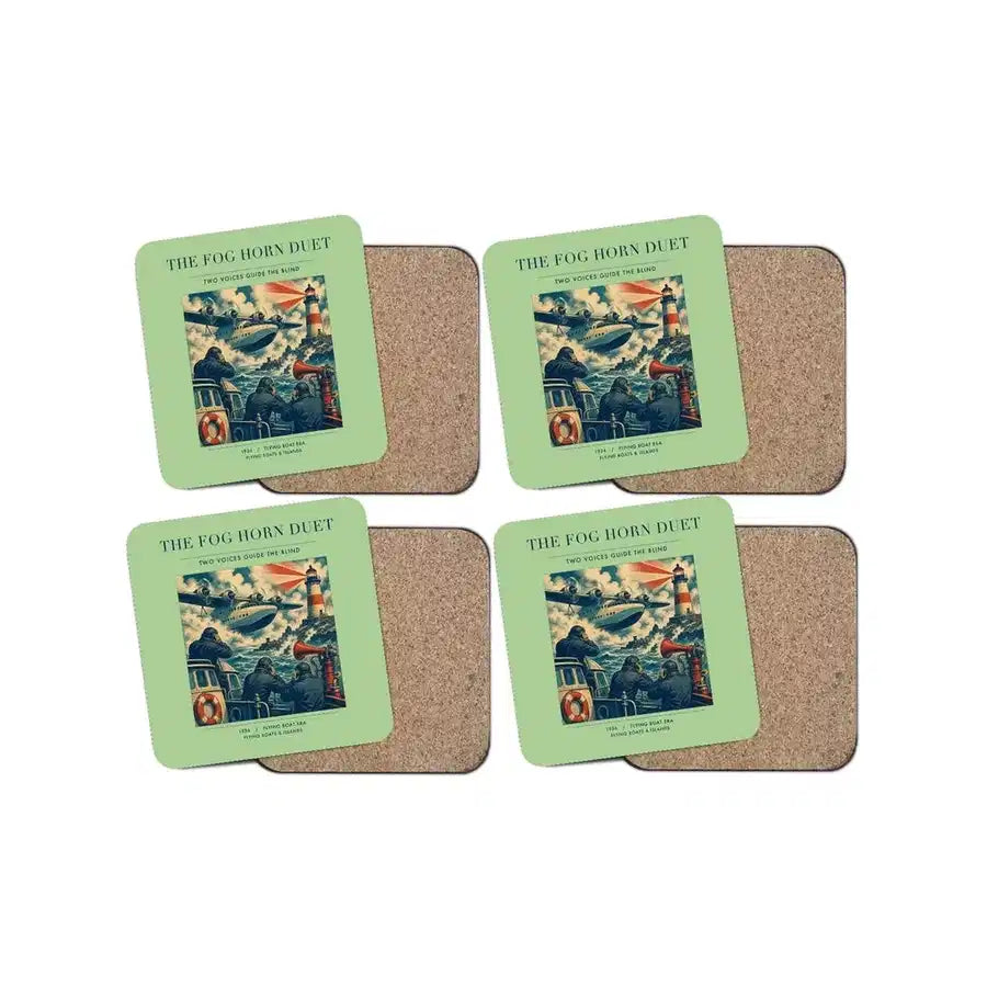 The Fog Horn Duet - Designed Coasters design on light green 4-pieces-set