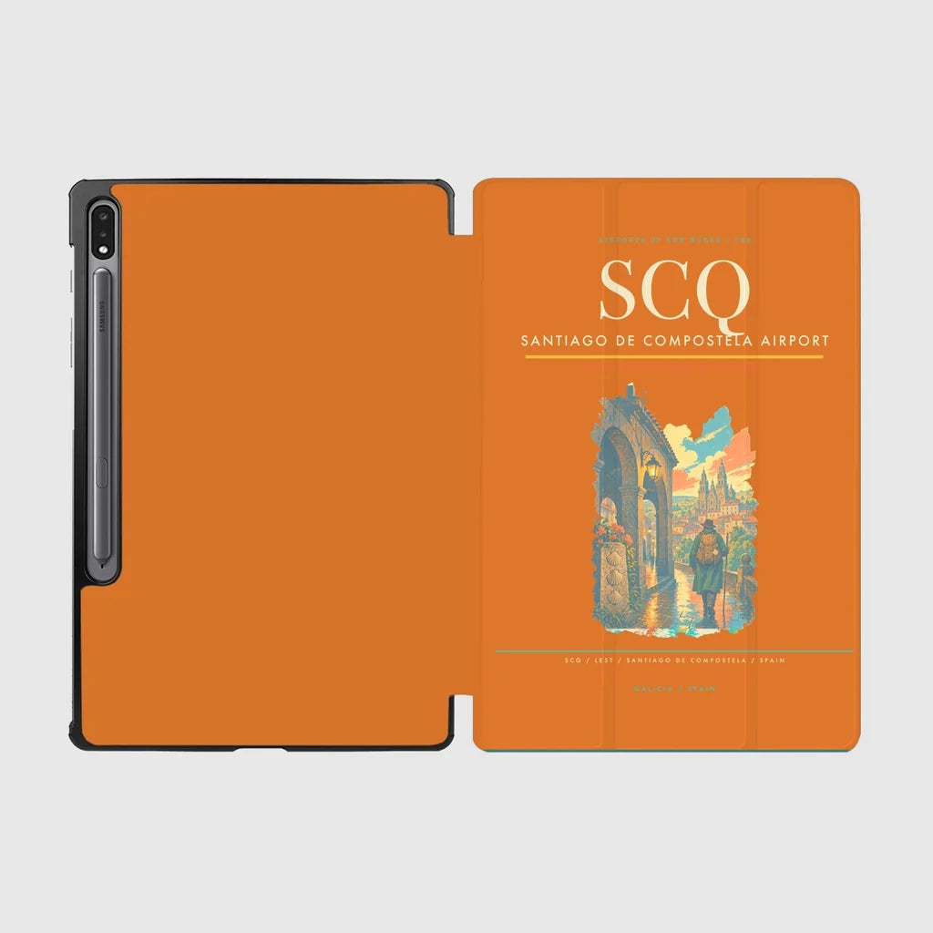 Santiago de Compostela Airport (SCQ) design on orange samsung tablet tablet case