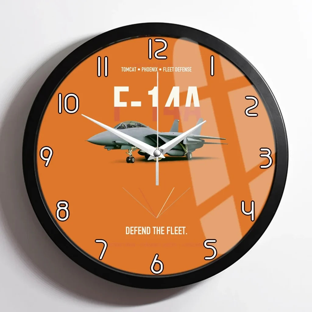 F-14A Tomcat Defend The Fleet design on orange framed wall clock