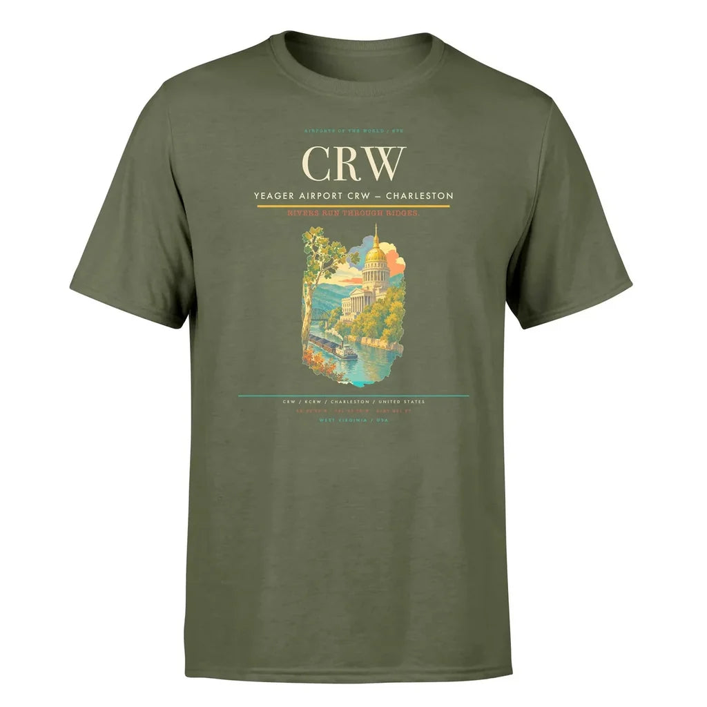 Yeager Airport (CRW) T-Shirt single-side front print in Green Army | yeager-airport-crw-double-side-t-shirt