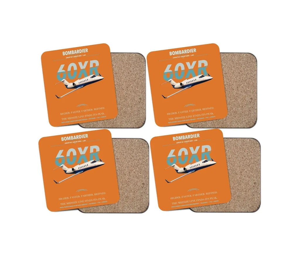 Bombardier Learjet 60XR design on orange 4 pieces set coaster