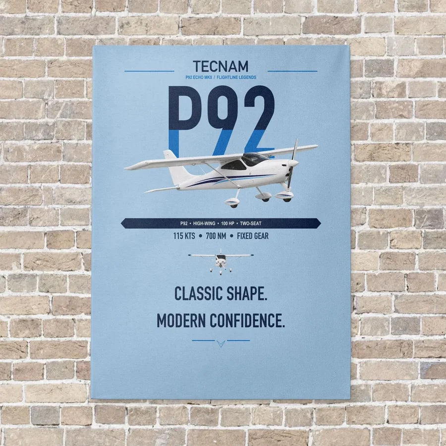Tecnam P92 Echo MkII vertical canvas print - no frame - light blue background
