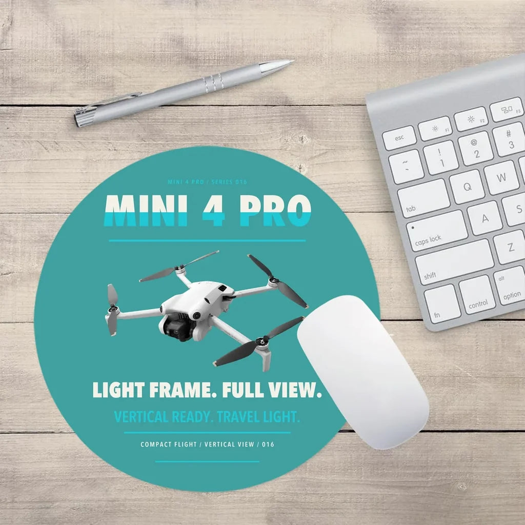 DJI Mini 4 Pro design on turquoise round mouse pad