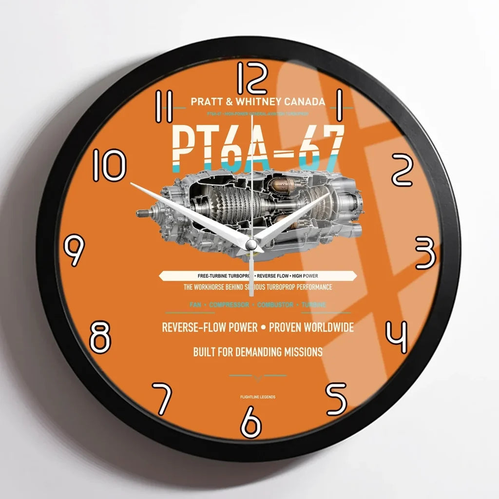 PT6A-67 design on orange framed wall clock