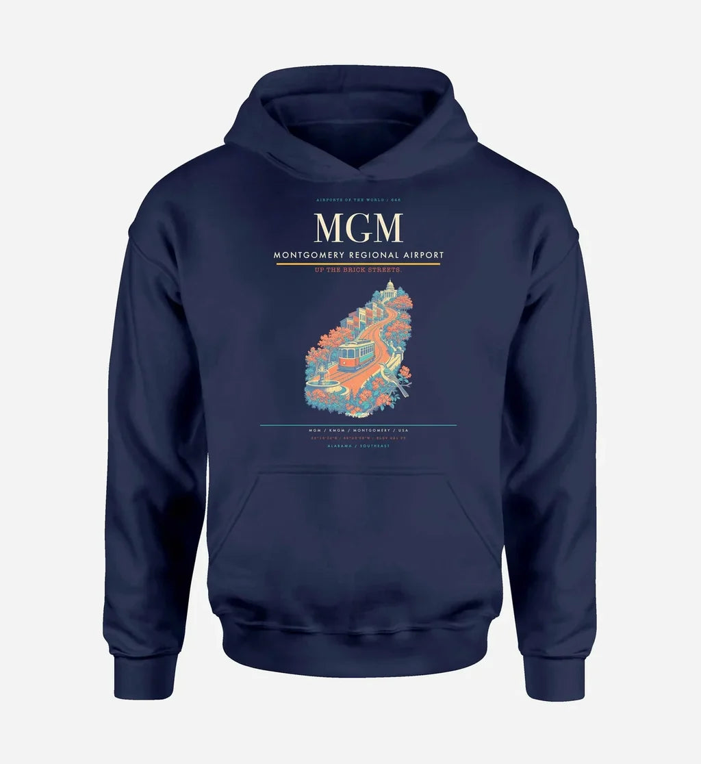 Montgomery Regional Airport (MGM) design on navy blue hoodie single-side print