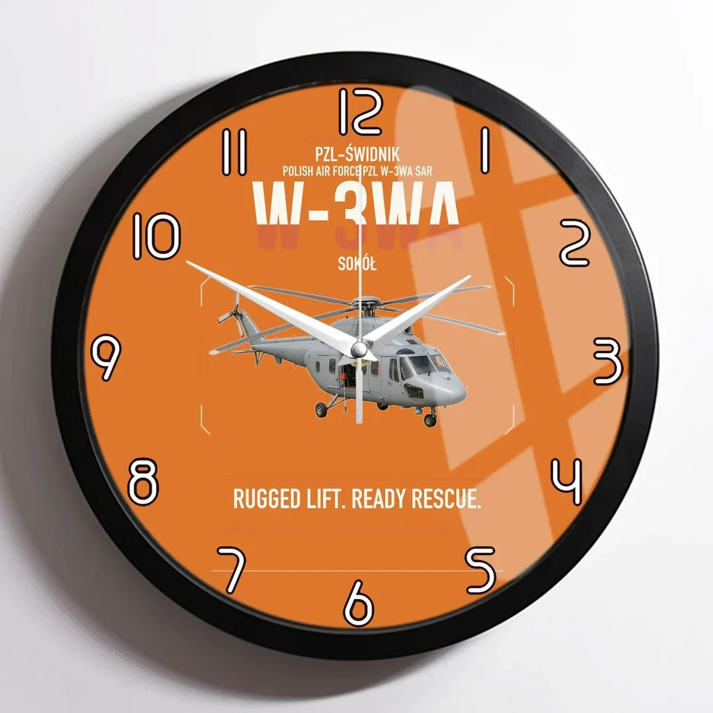 PZL-Świdnik W-3WA Sokół design on orange framed wall clock