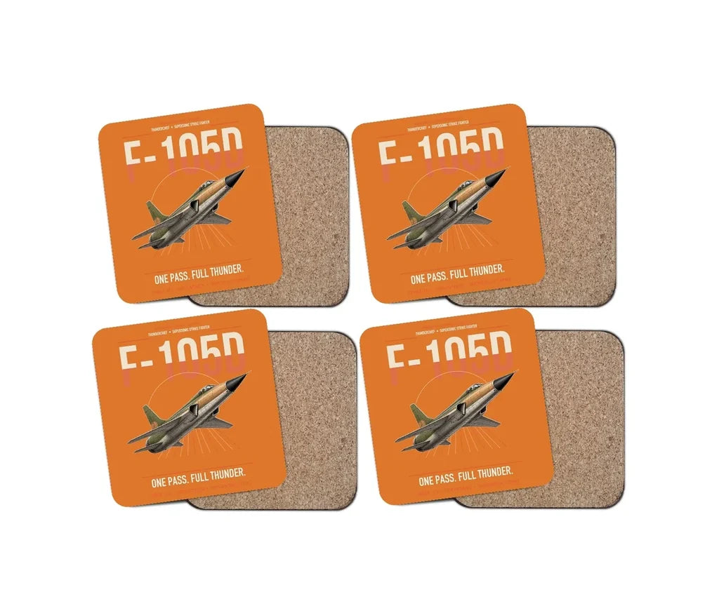 F-105D Thunderchief design on orange 4 pieces set coaster