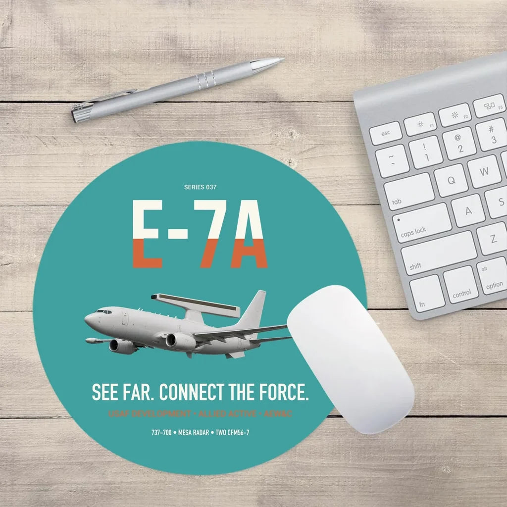 E-7A Wedgetail design on turquoise round mouse pad
