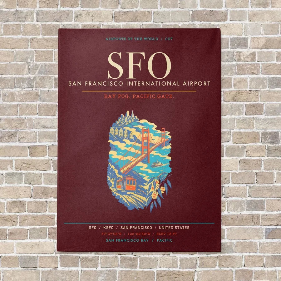 San Francisco International Airport SFO - Canvas Framed - Dark Red