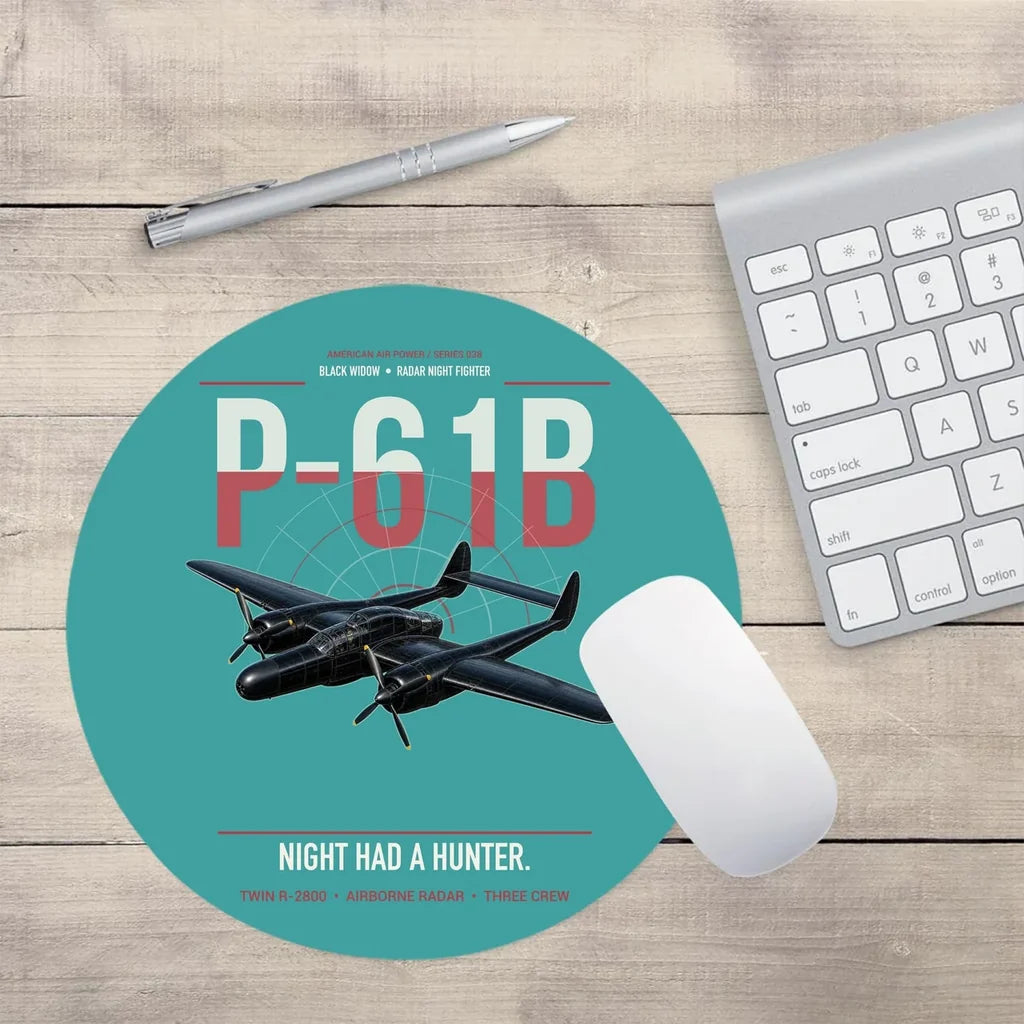 P-61B Black Widow design on turquoise round mouse pad